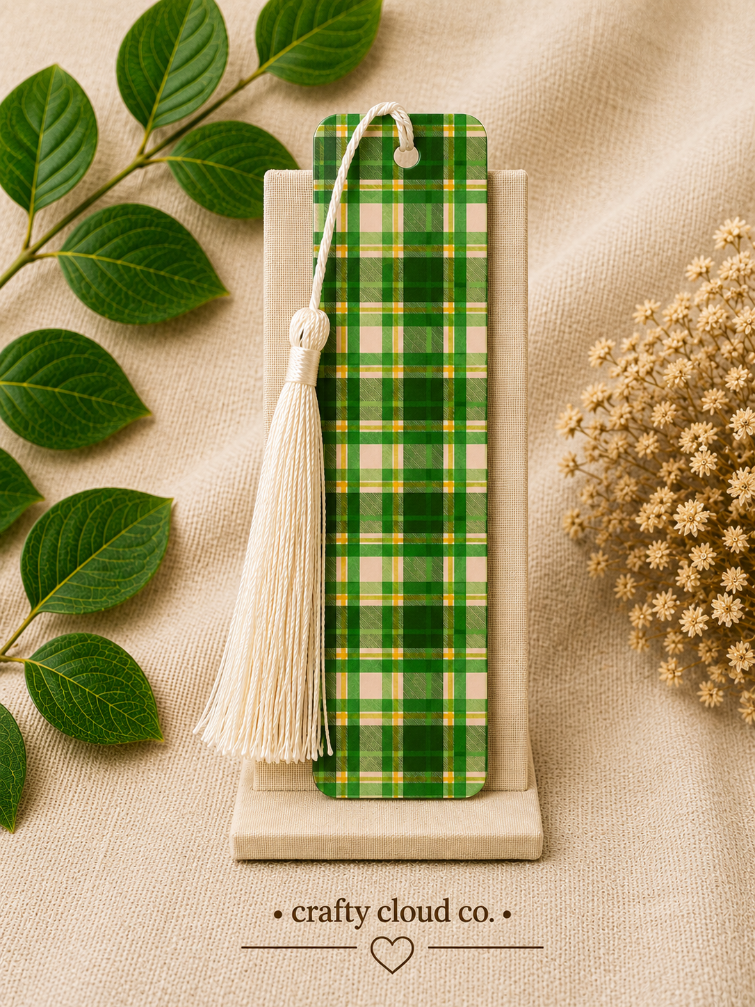 Green Plaid Bookmark