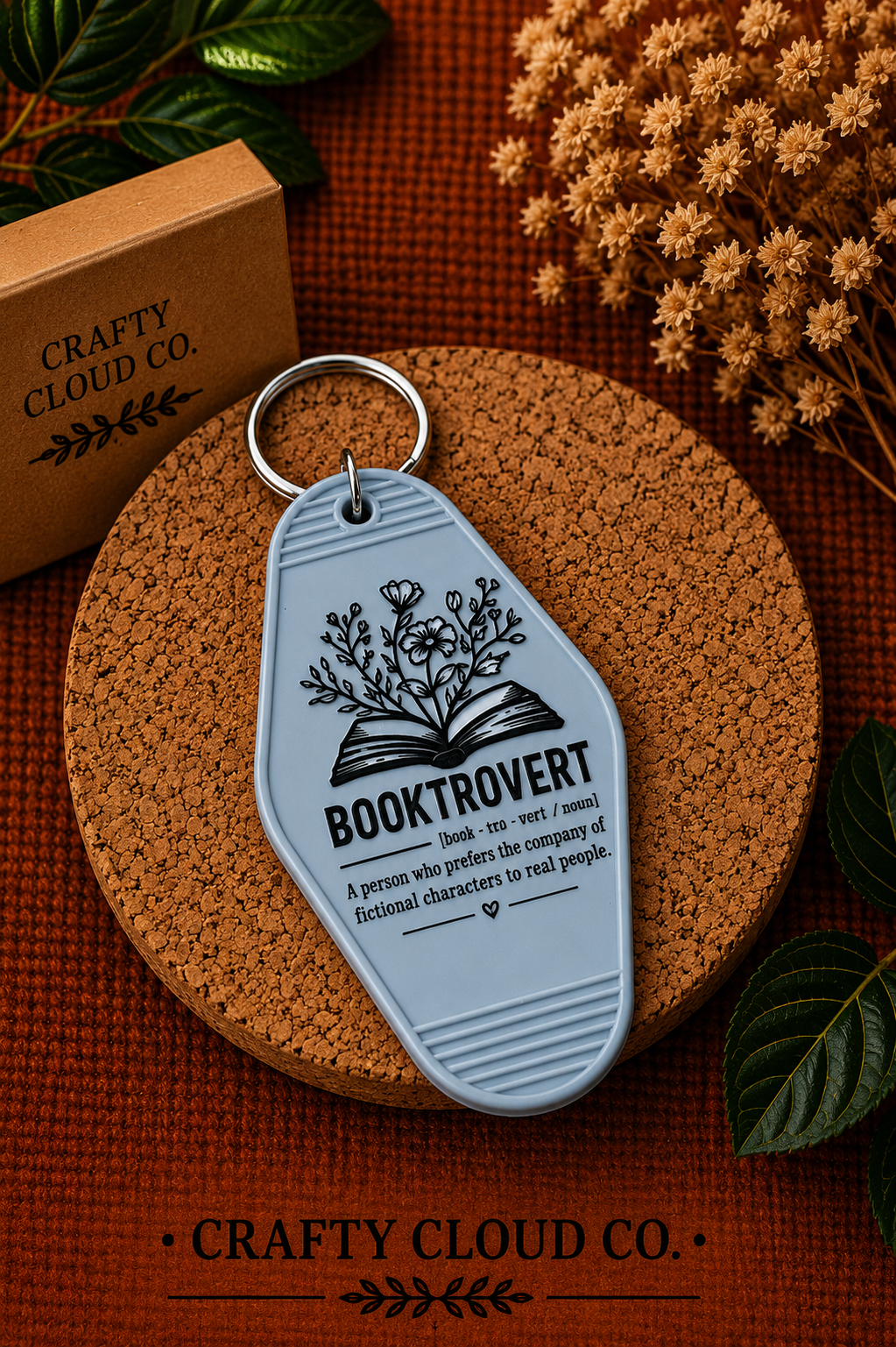 Booktrovert Floral Motel Keychain (Gray)