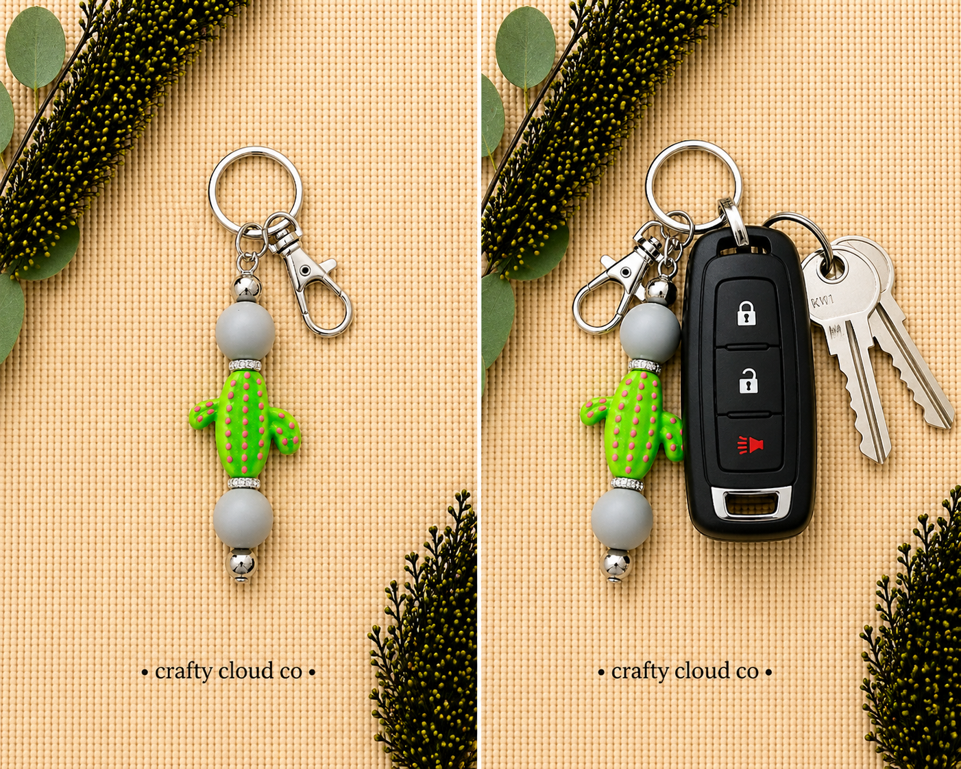 Cactus Silicone Beaded Keychain