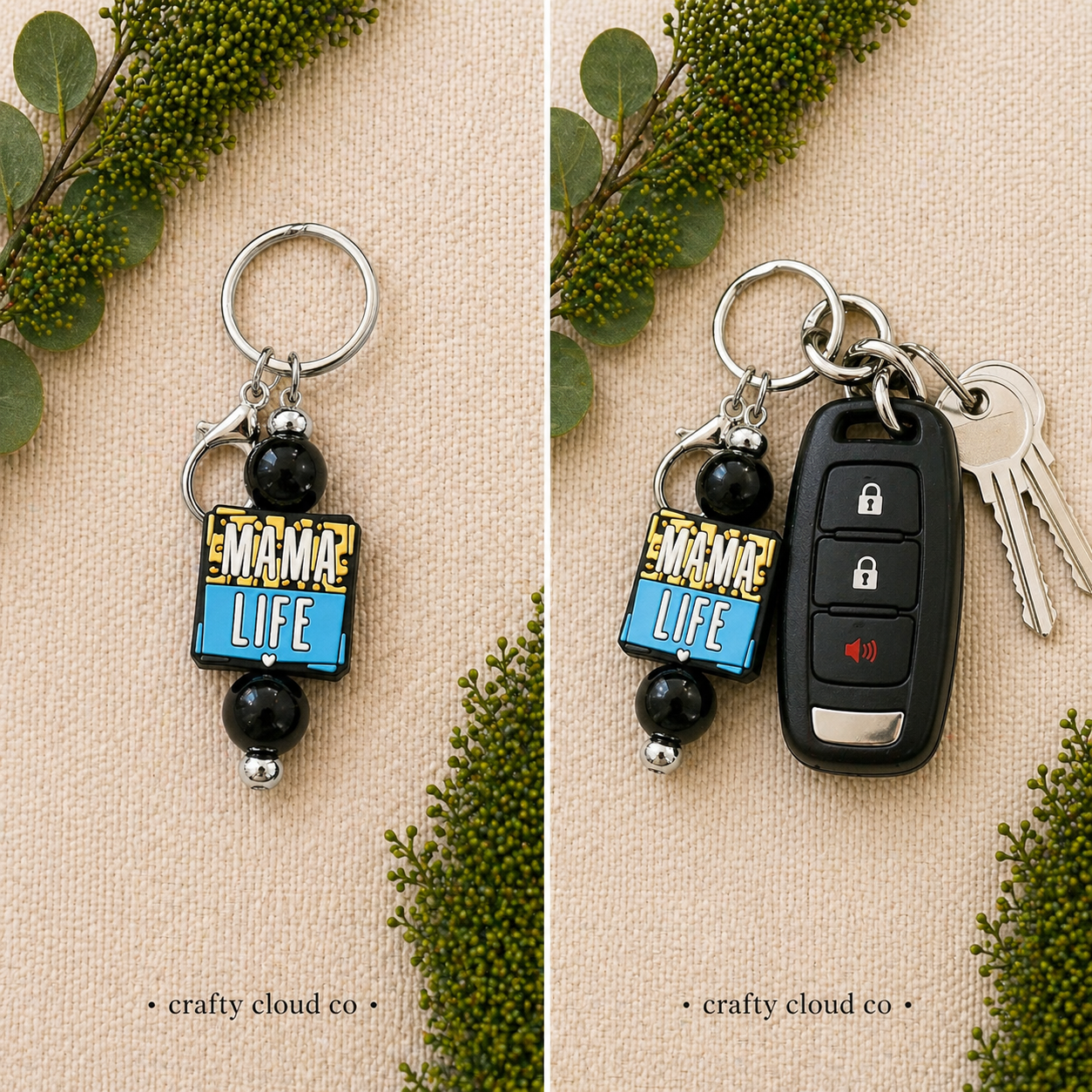 Leopard Mama Beaded Keychain