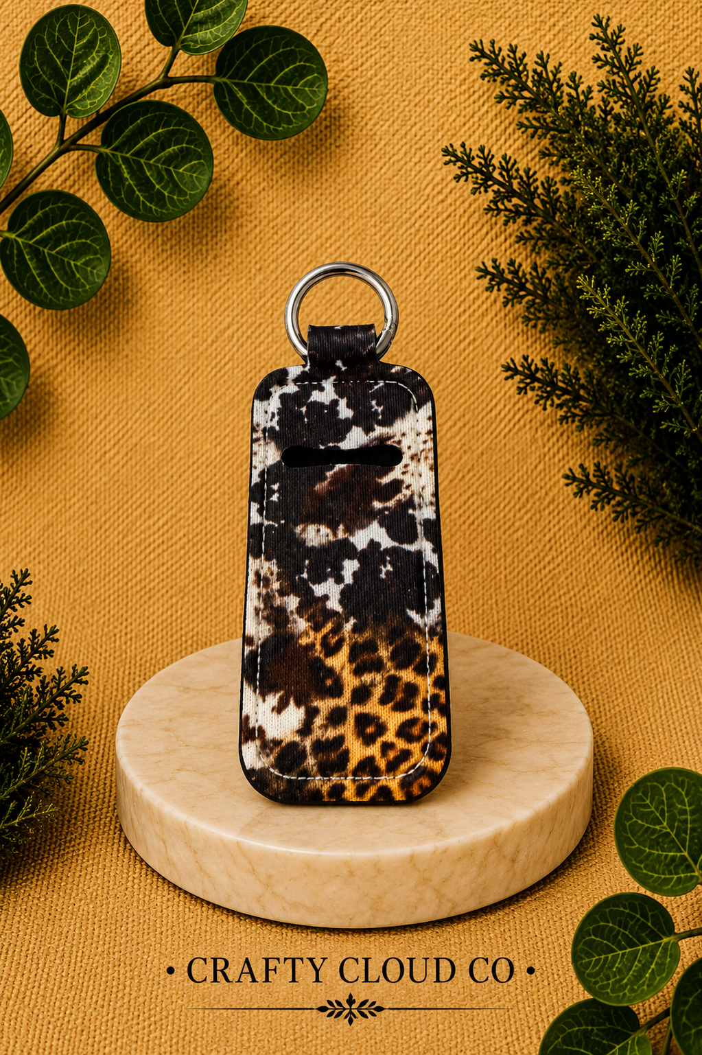 Cowhide Leopard Mix Chapstick Holder Keychain