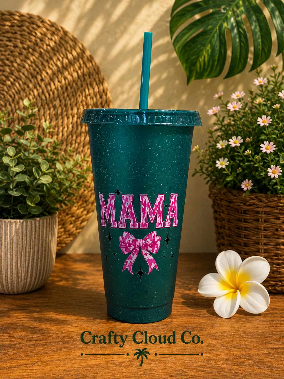 Mama Pink Bow Green Tumbler