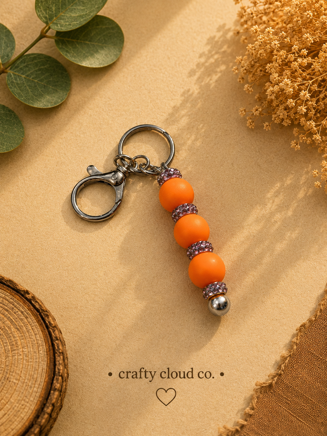 Orange Beaded & Pruple Jewel Keychain