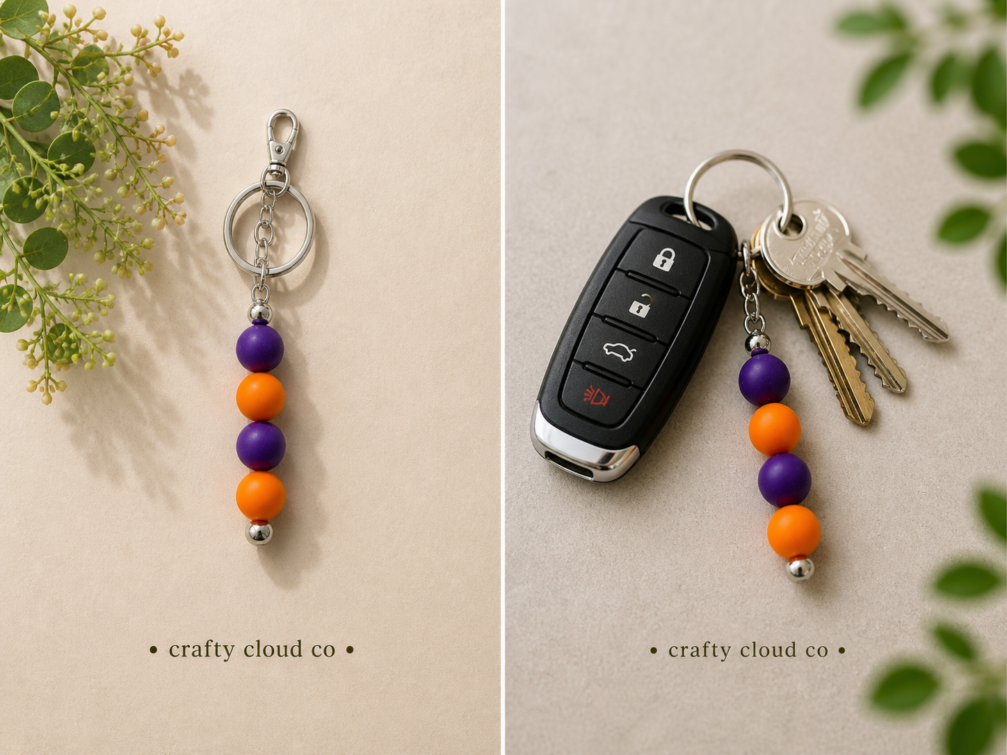 Purple & Orange Silicone Beaded Keychain