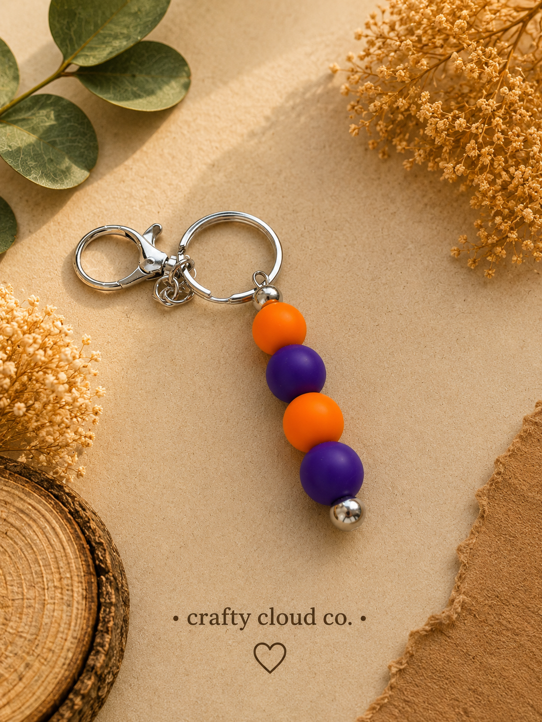 Orange & Purple Silicone Beaded Keychain