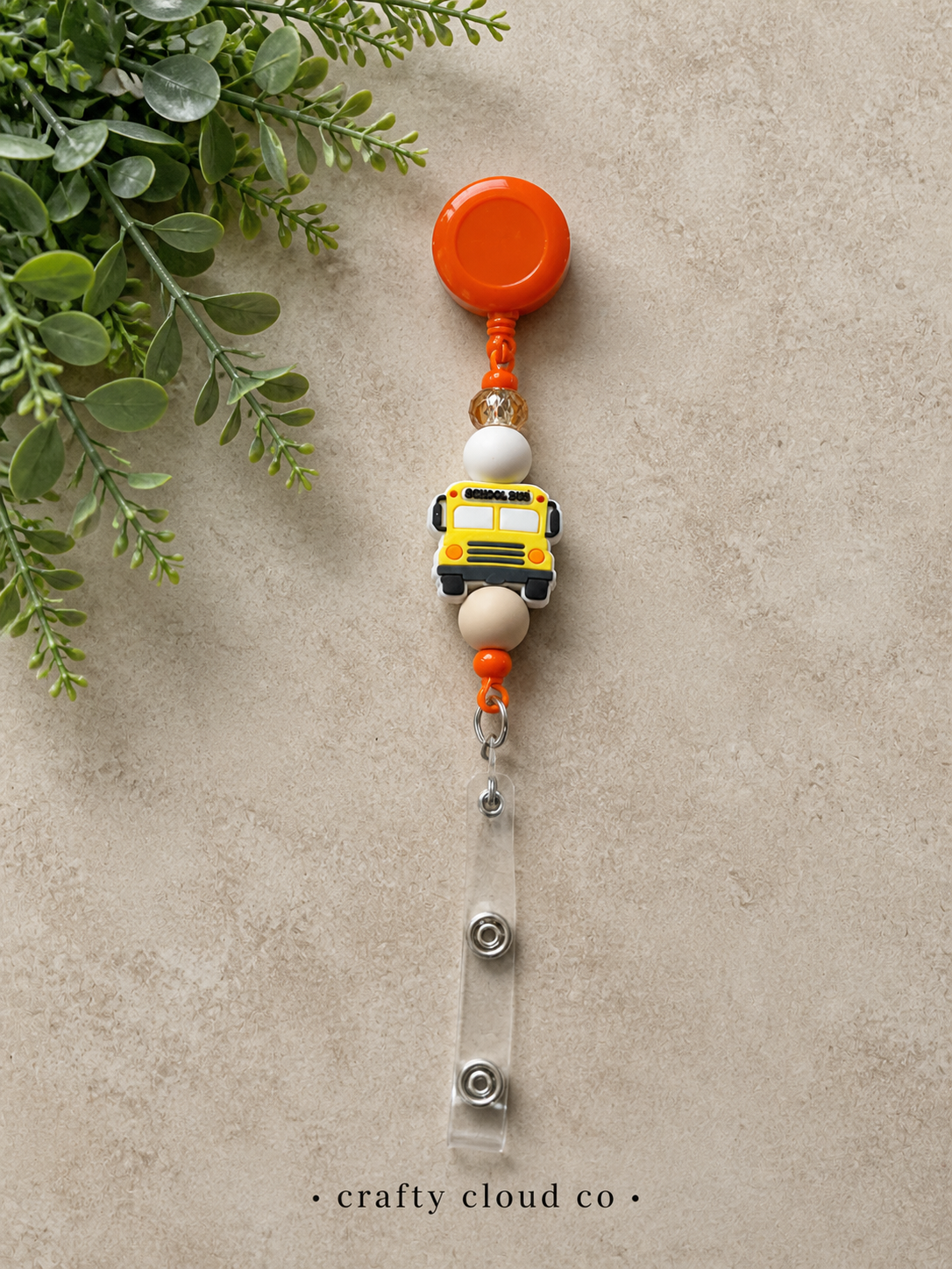 School Bus Beaded Badge Reel-Orange