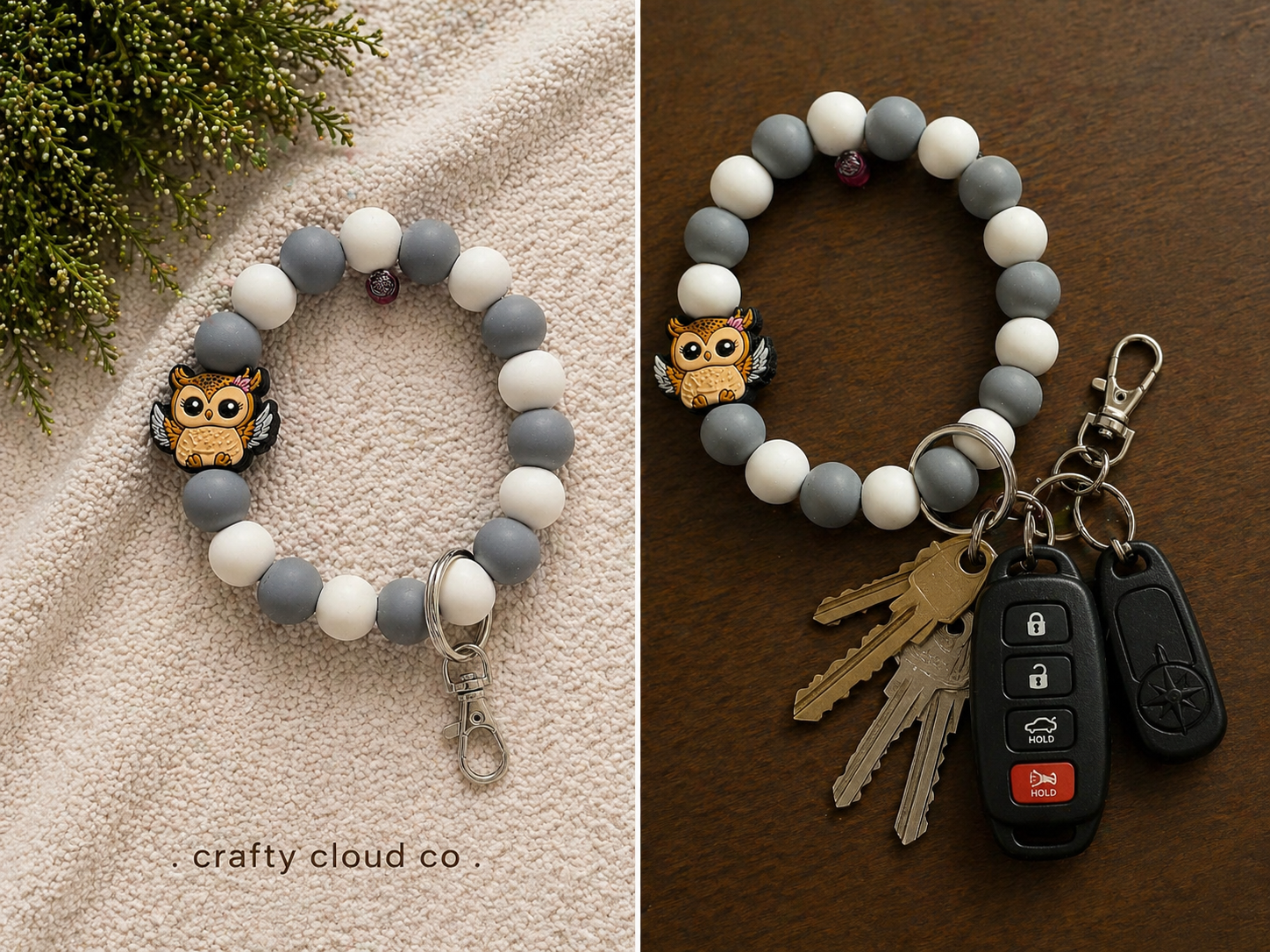 Owl Beaded Wristlet Keychain