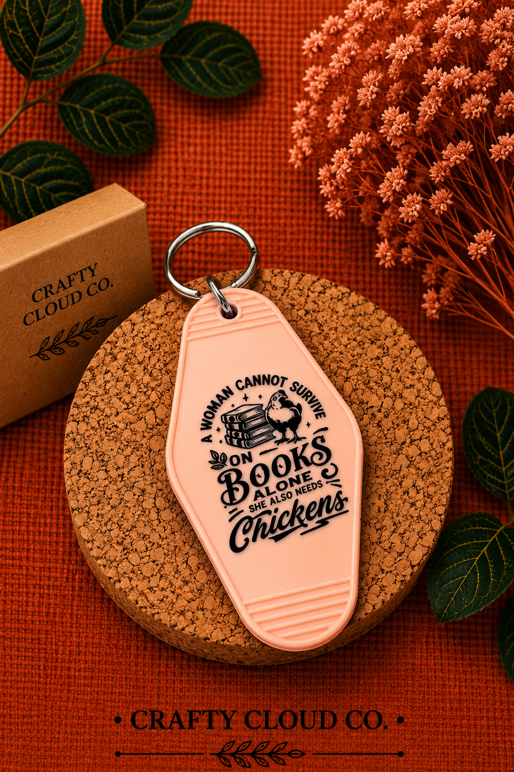 Books & Chickens Motel Keychain (Pink)