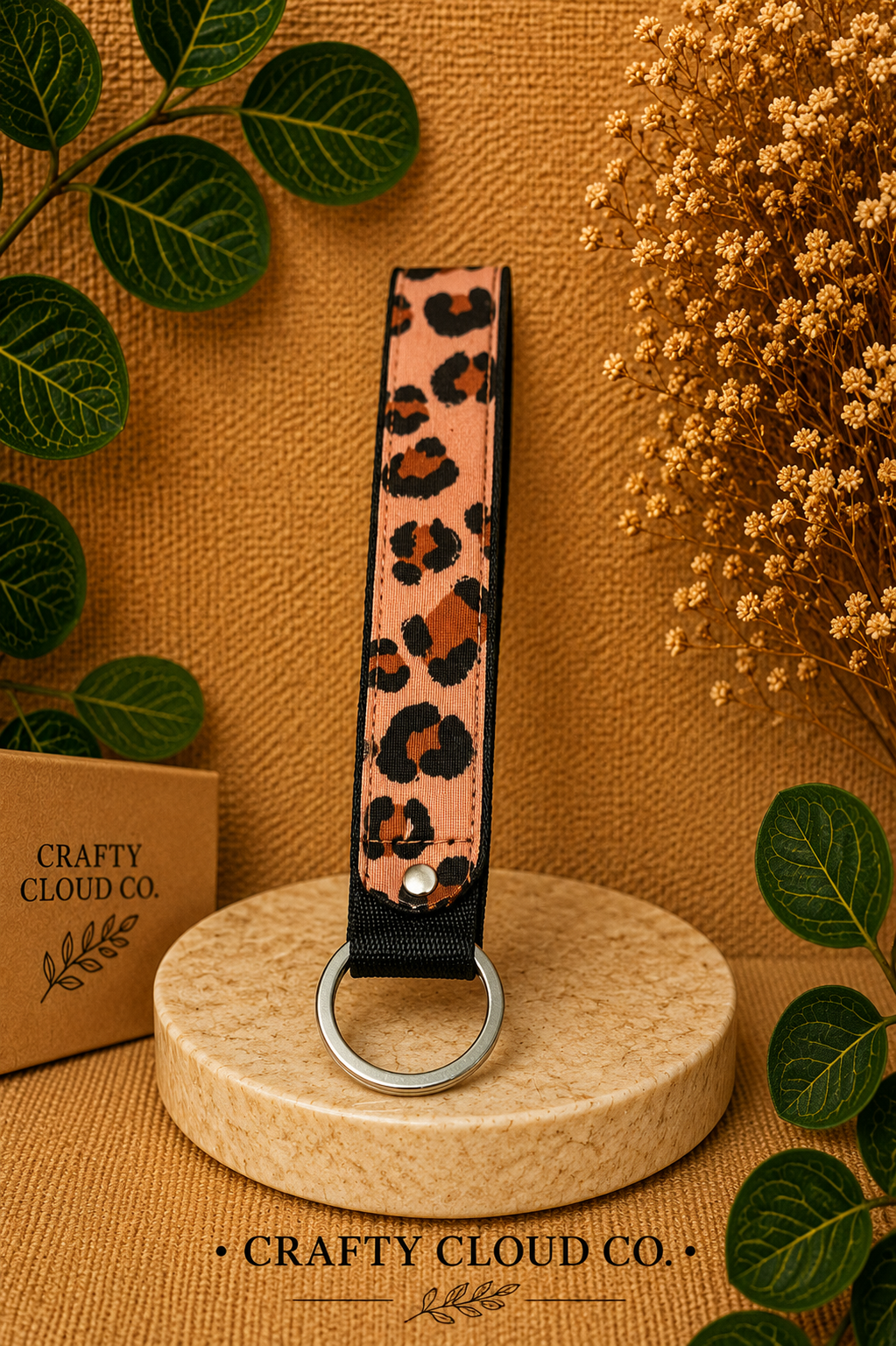 Peach Leopard Wristlet