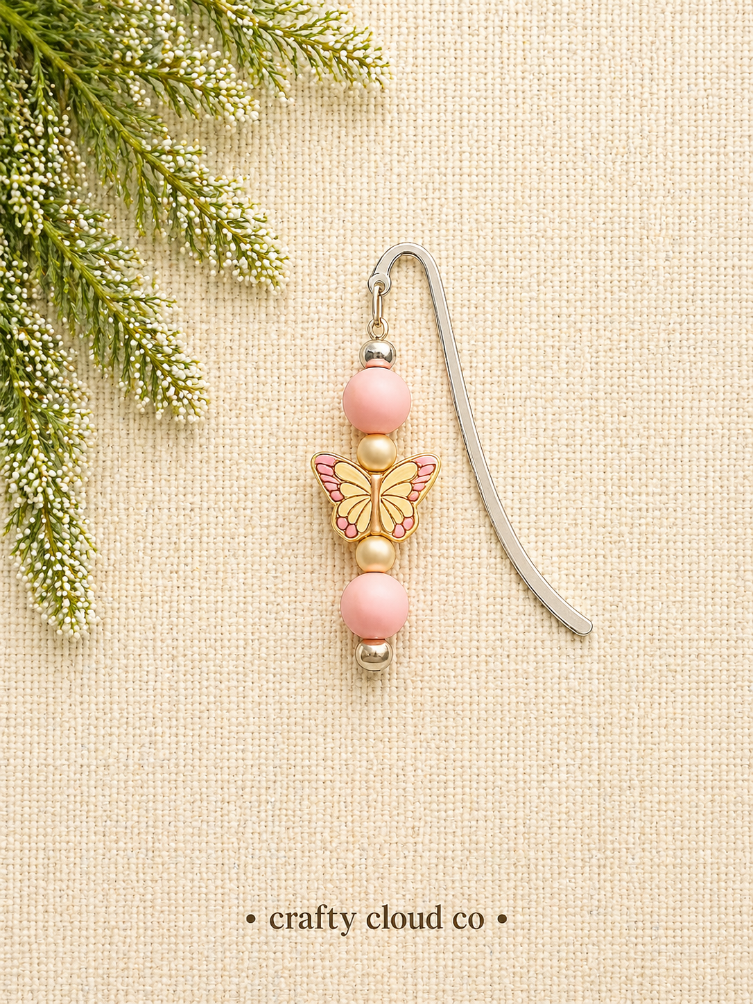 Blush Butterfly Beaded Bookmark
