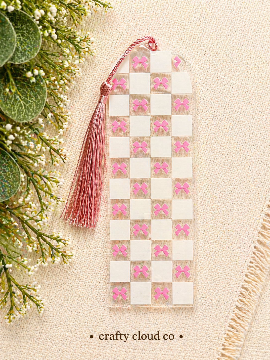 Pink Bow Checkerboard Acrylic Bookmark