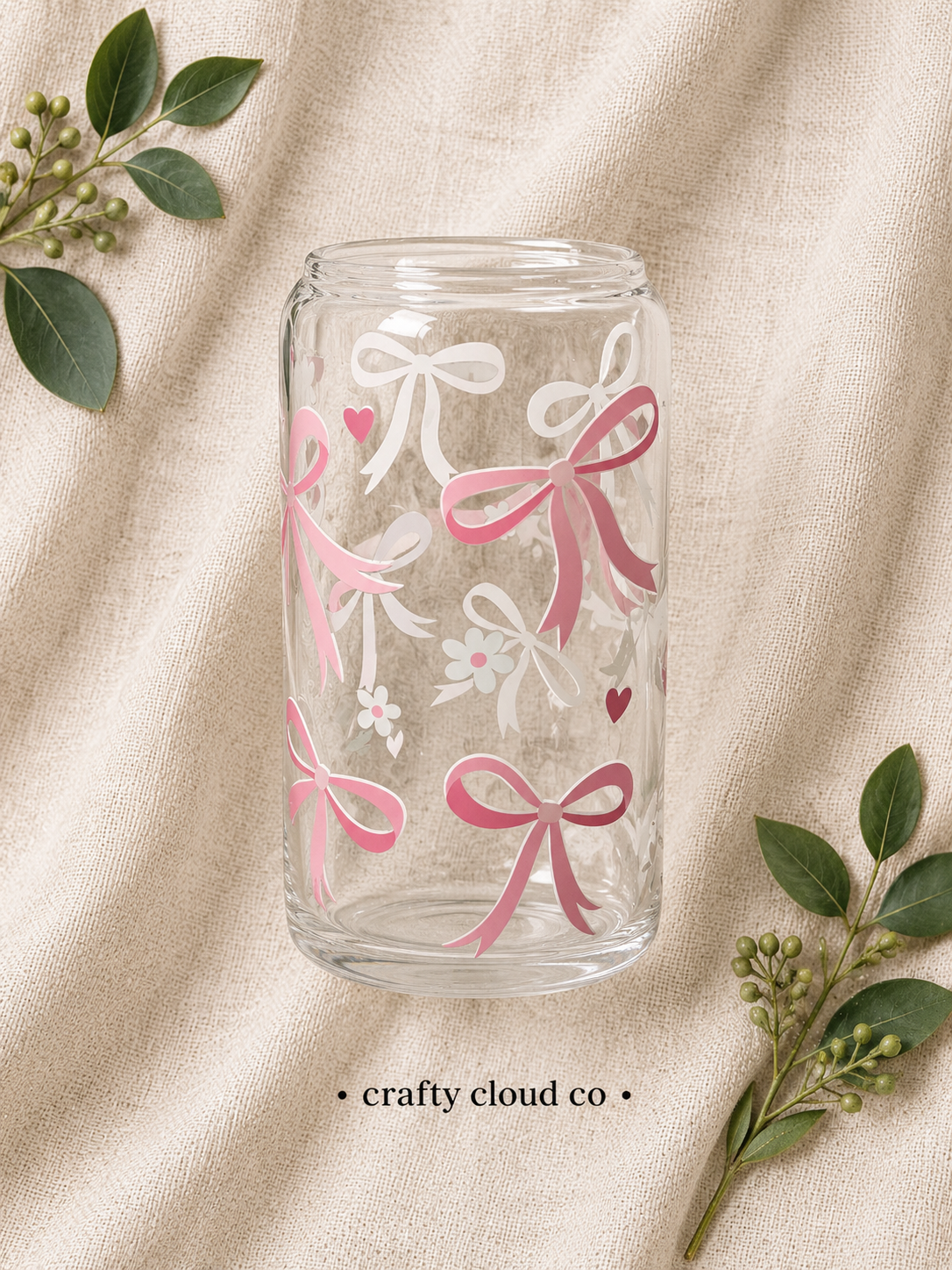 Pink Bow Glass Cup