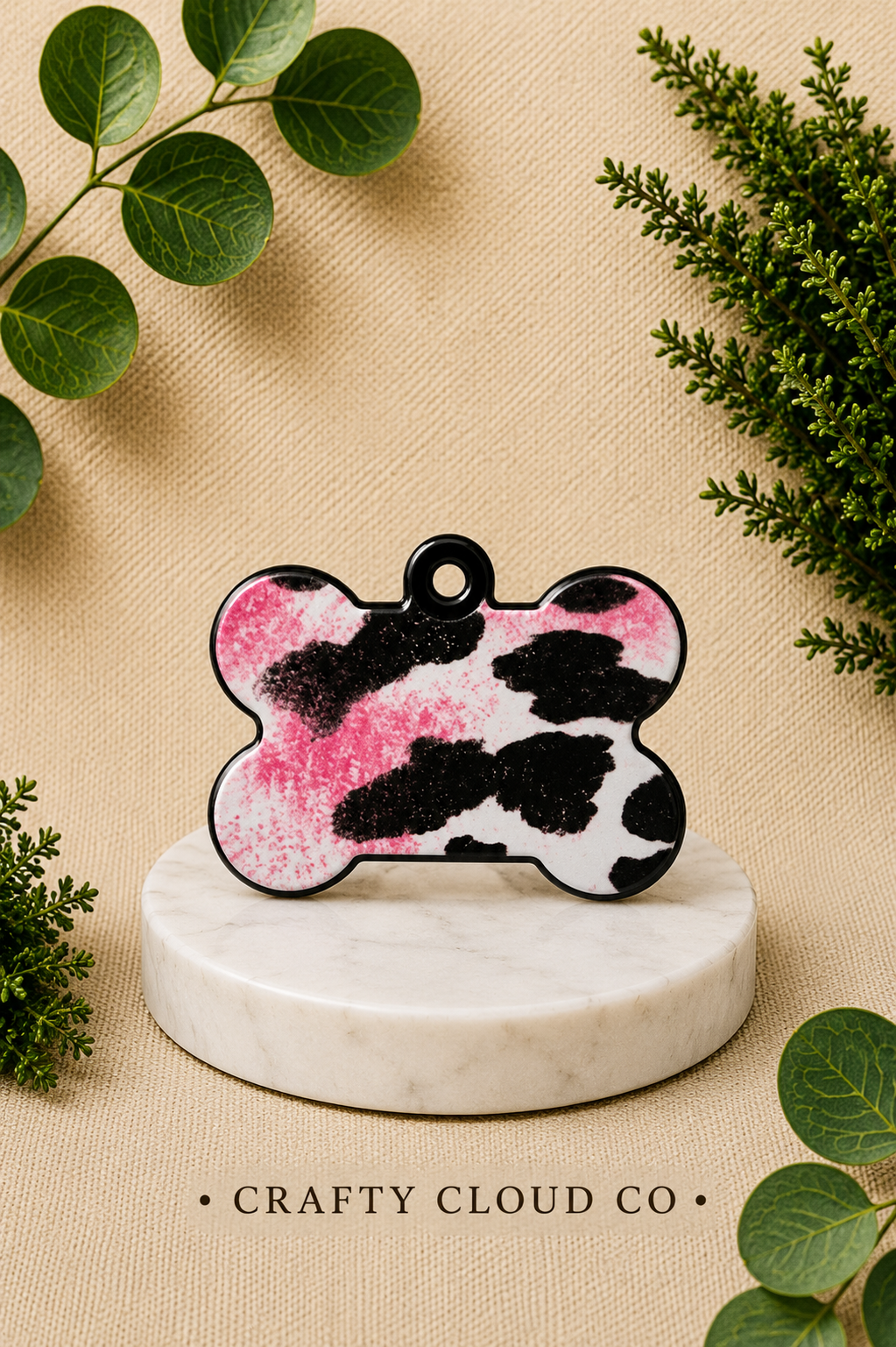 Pink Cow Print Dog Tag