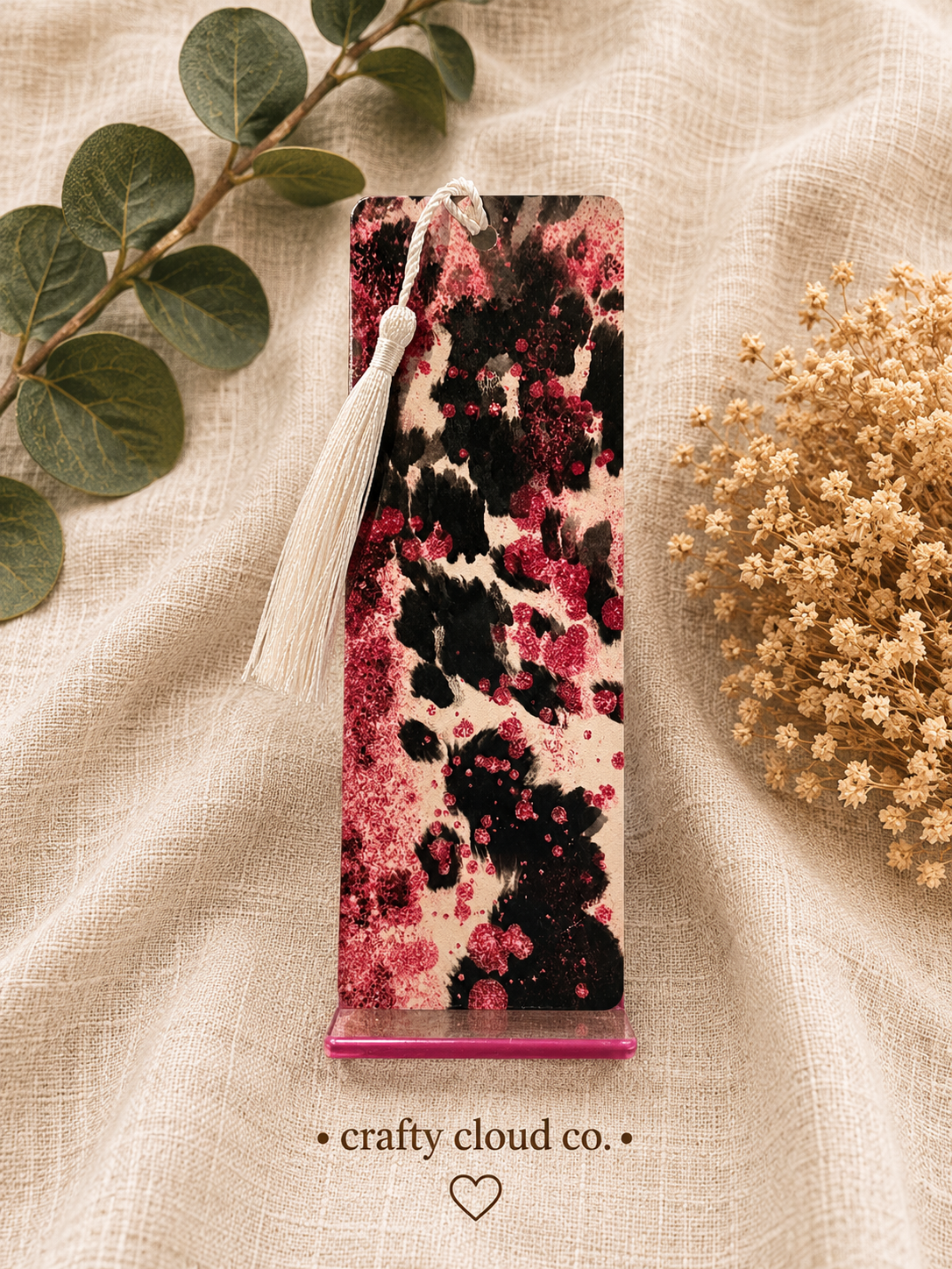 Pink Cow Print Metal Bookmark