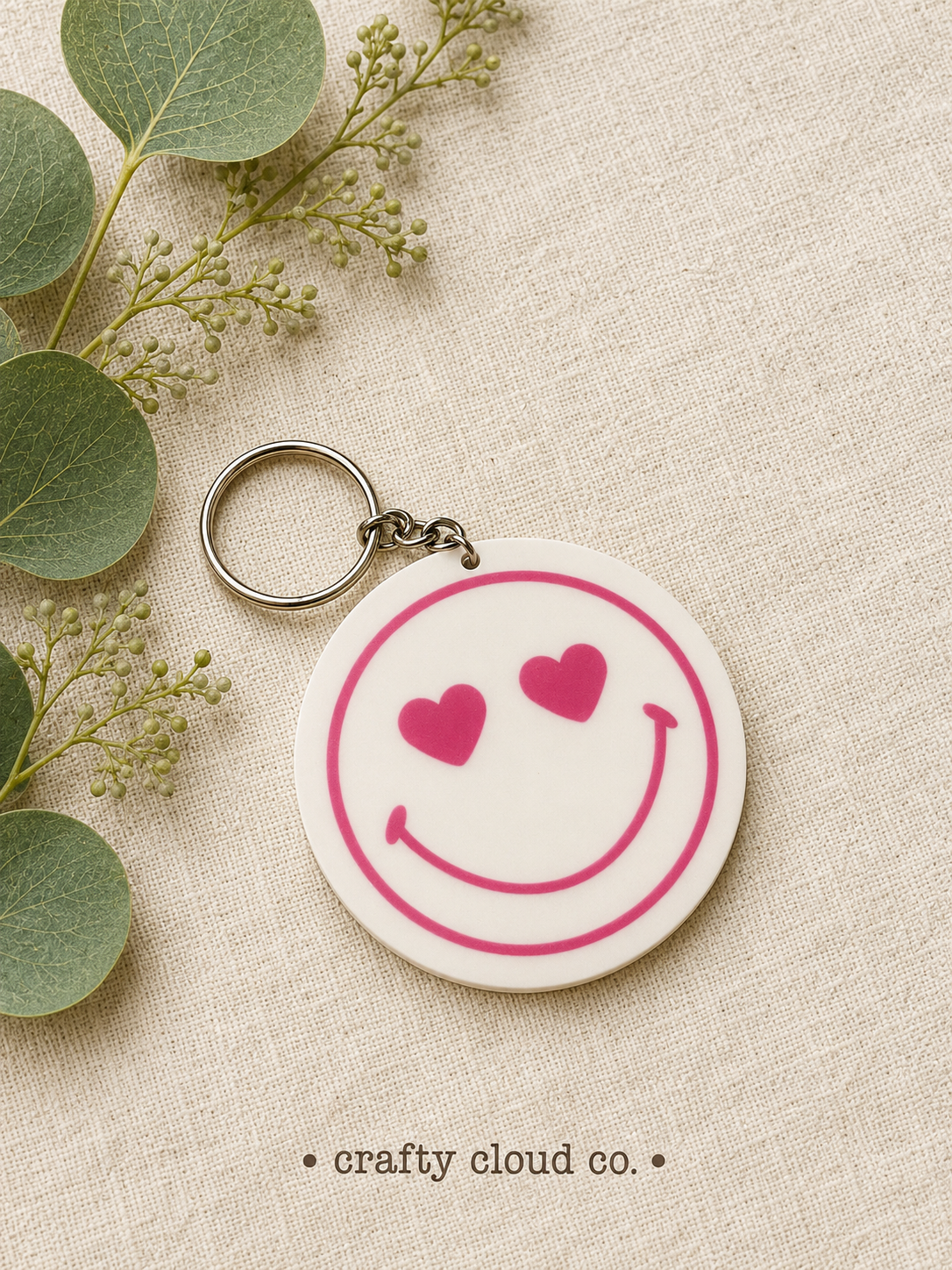 Heart Eyes Smiley Face Keychain