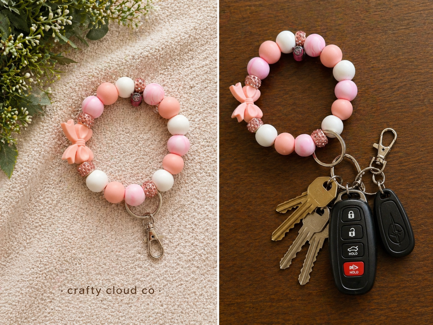 Pink Bow Beaded Wristlet