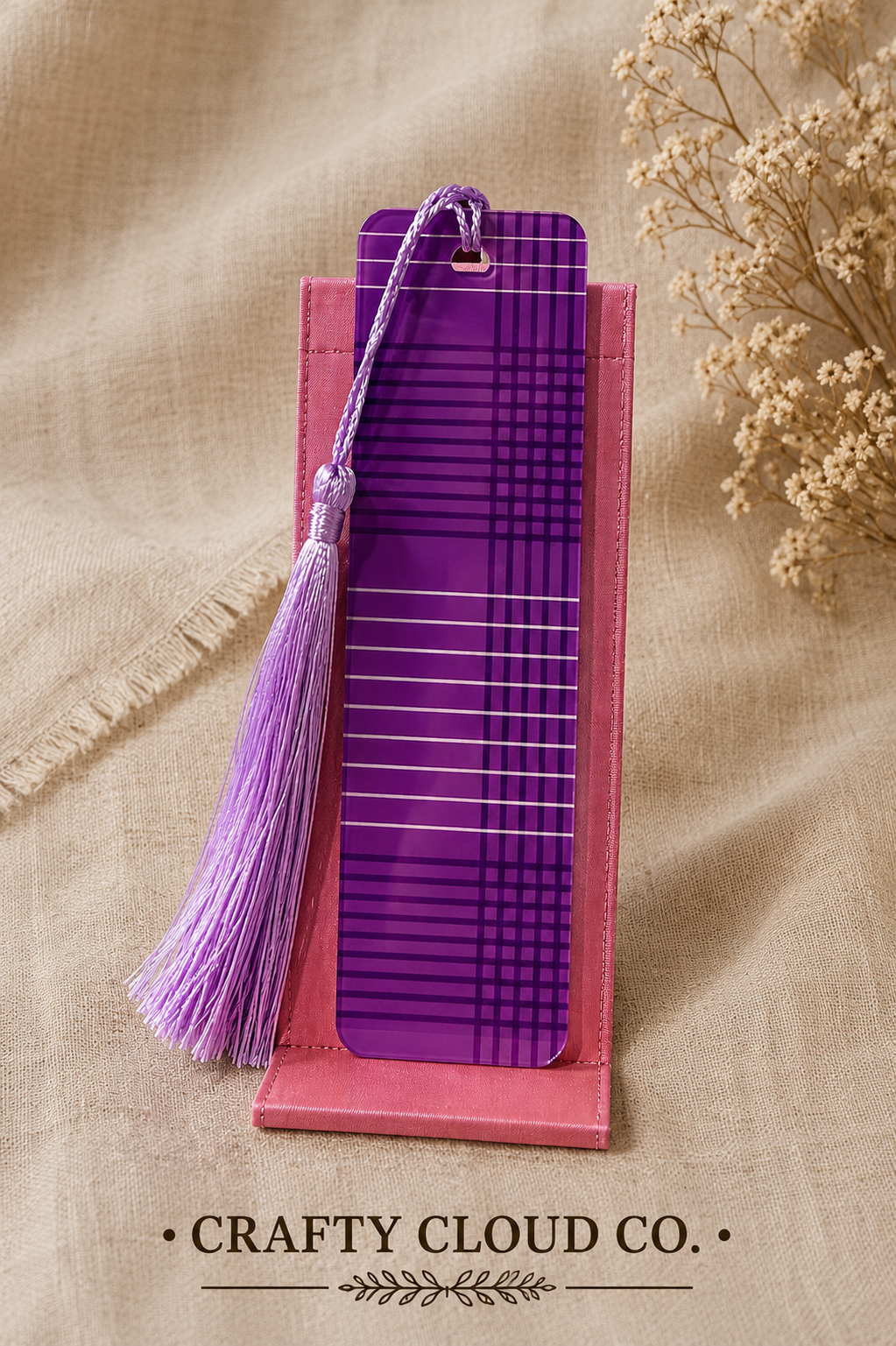 Purple Plaid Metal Tassel Bookmark