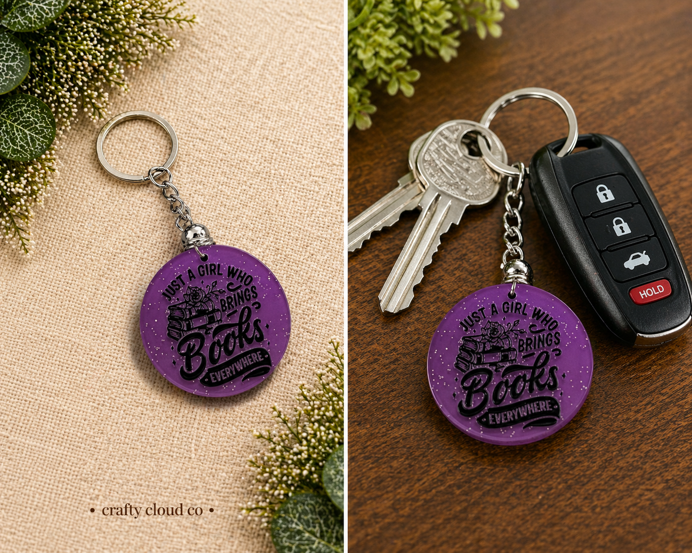 Just a Girl Who Brings Books Everywhere Keychain-Purple