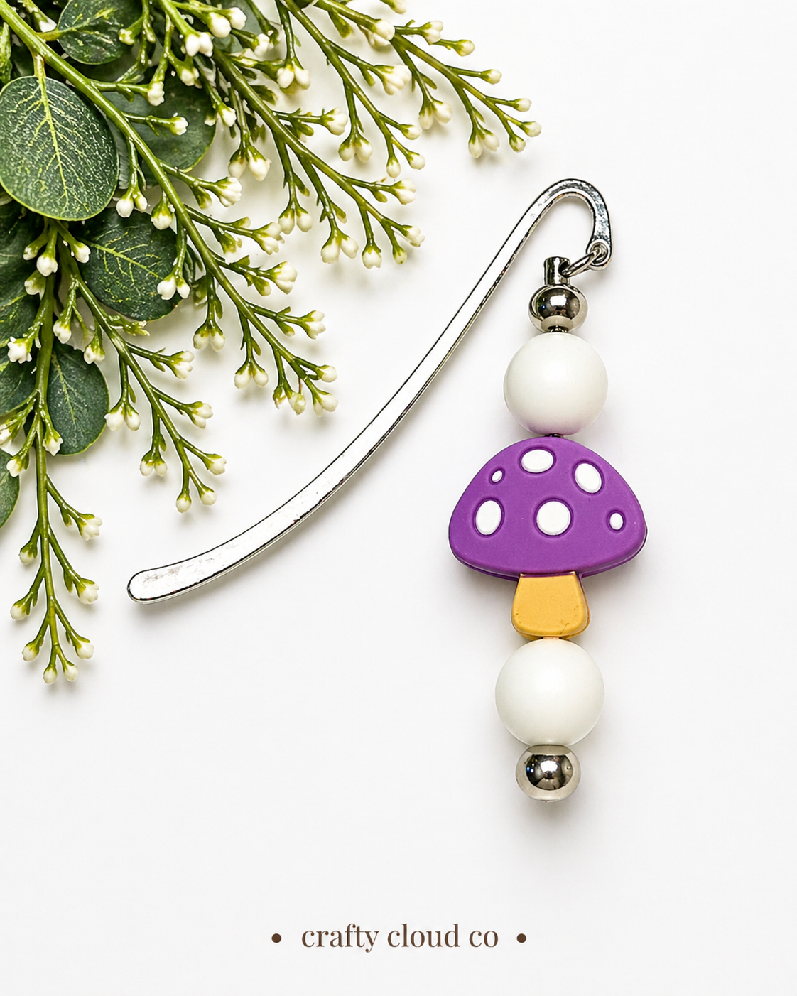 Mushroom Beaded Bookmark-Purple