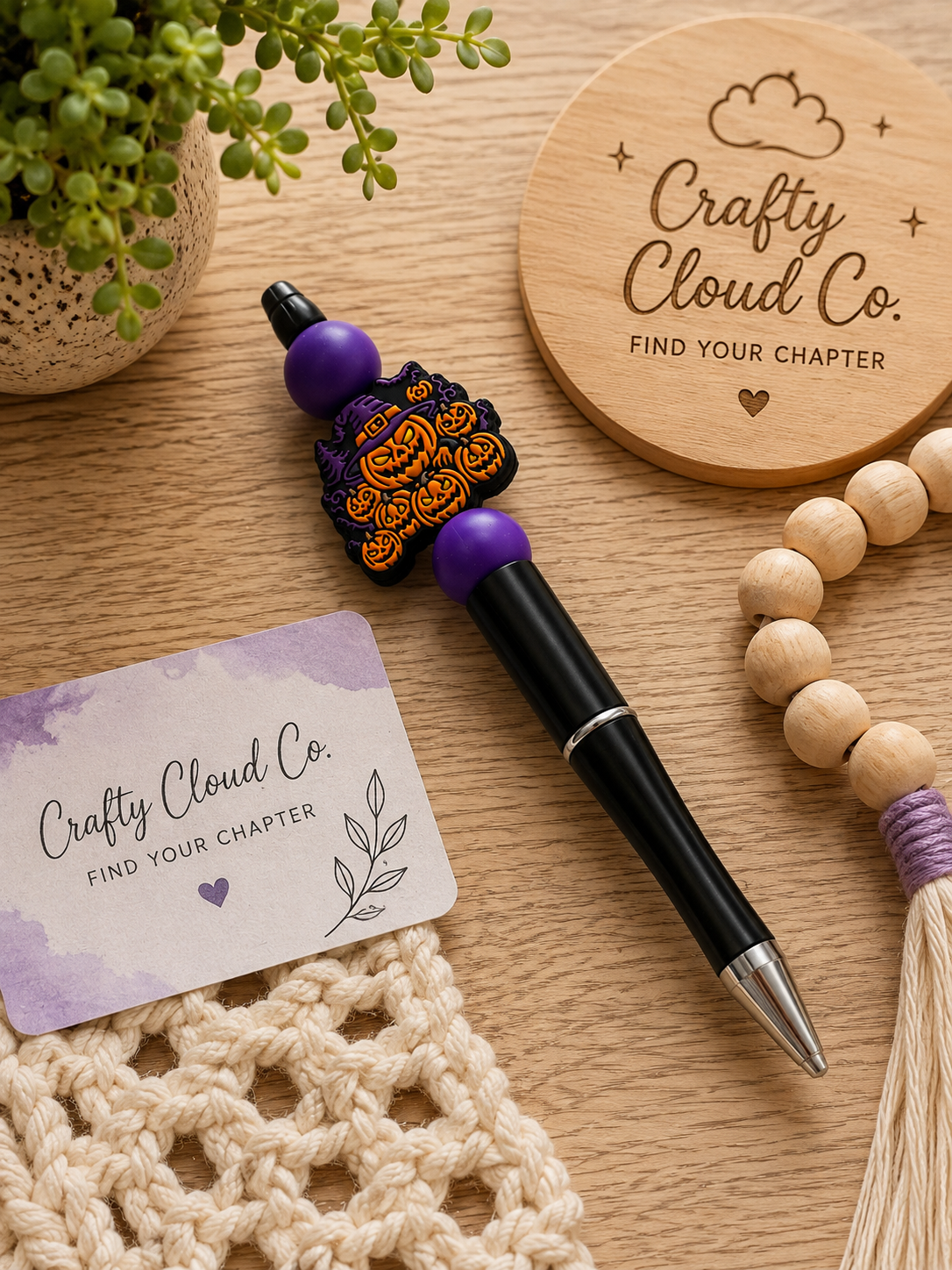 Purple Pumpkin Patch Beaded Pen
