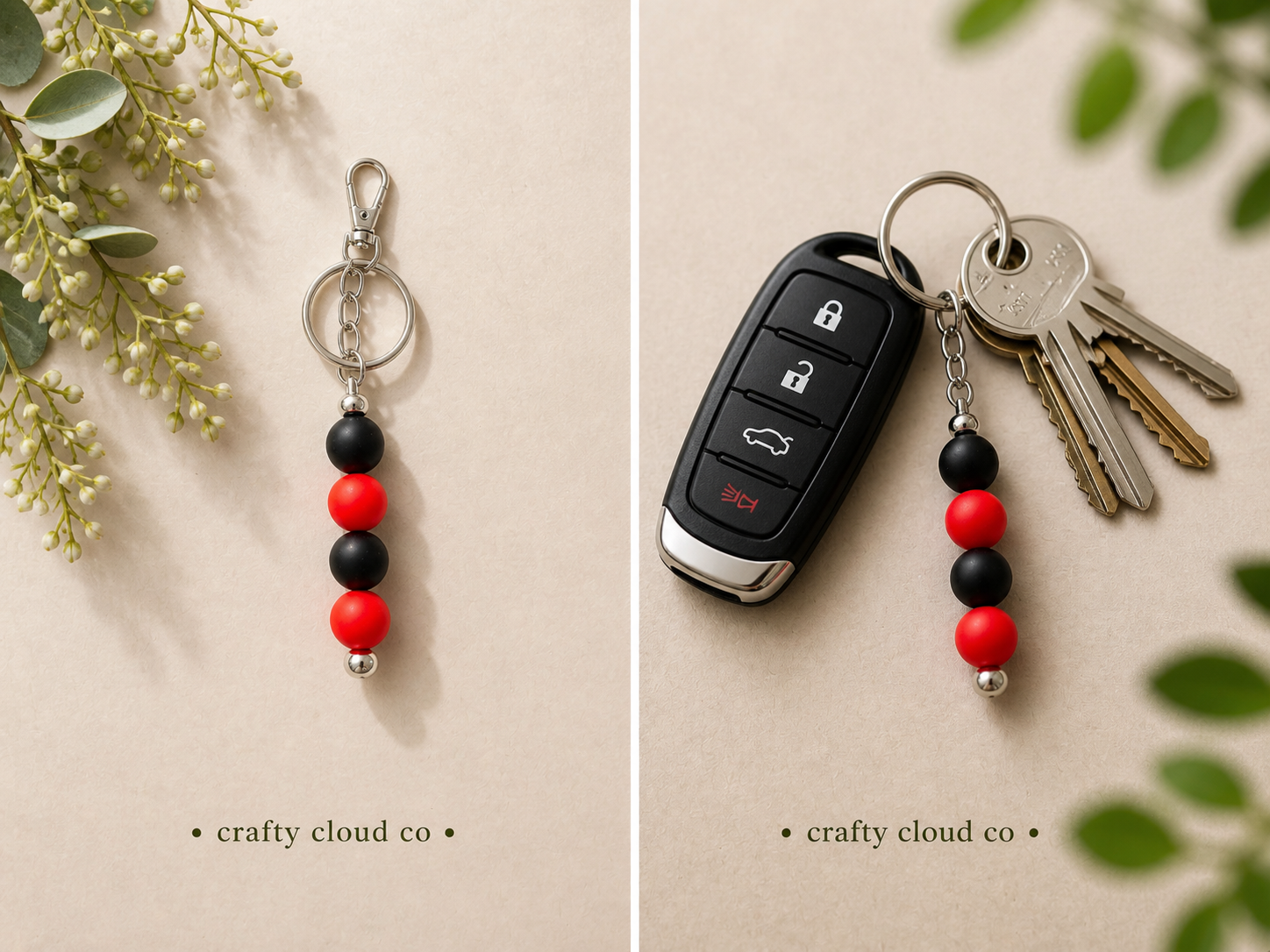 Red & Black Silicone Beaded Keychain