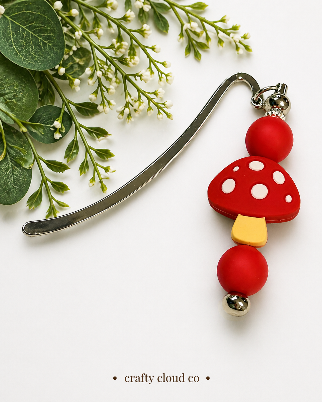 Mushroom Beaded Bookmark-Red