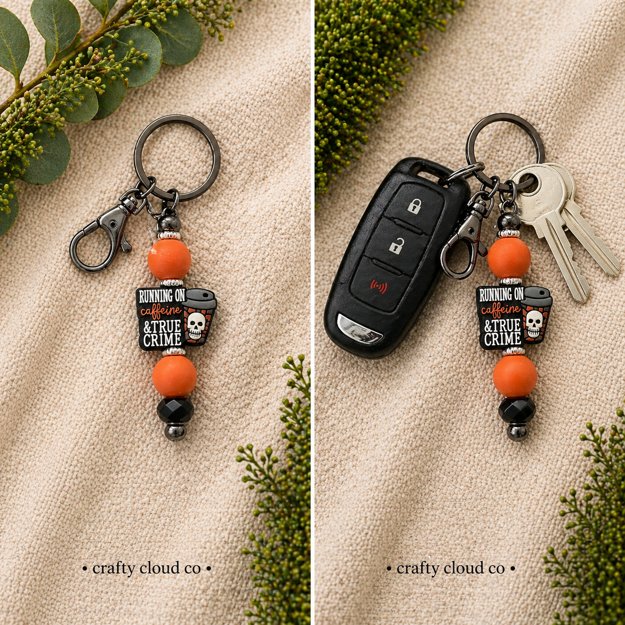 Running on Caffeine & True Crime Keychain