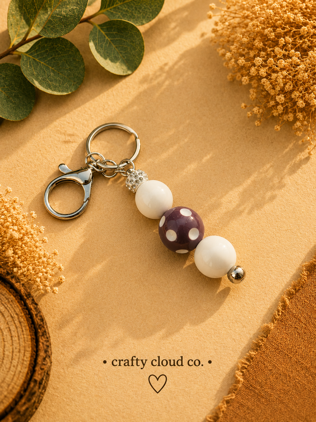 Lavender Polka Dot Beaded Keychain