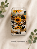 Sunflower Cow Skull Glass Cup