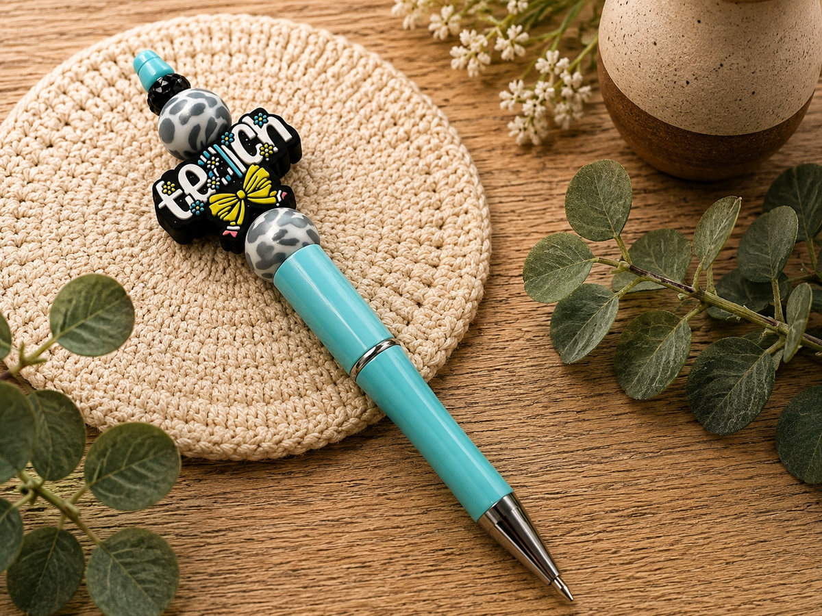 Teach Blue Beaded Pen