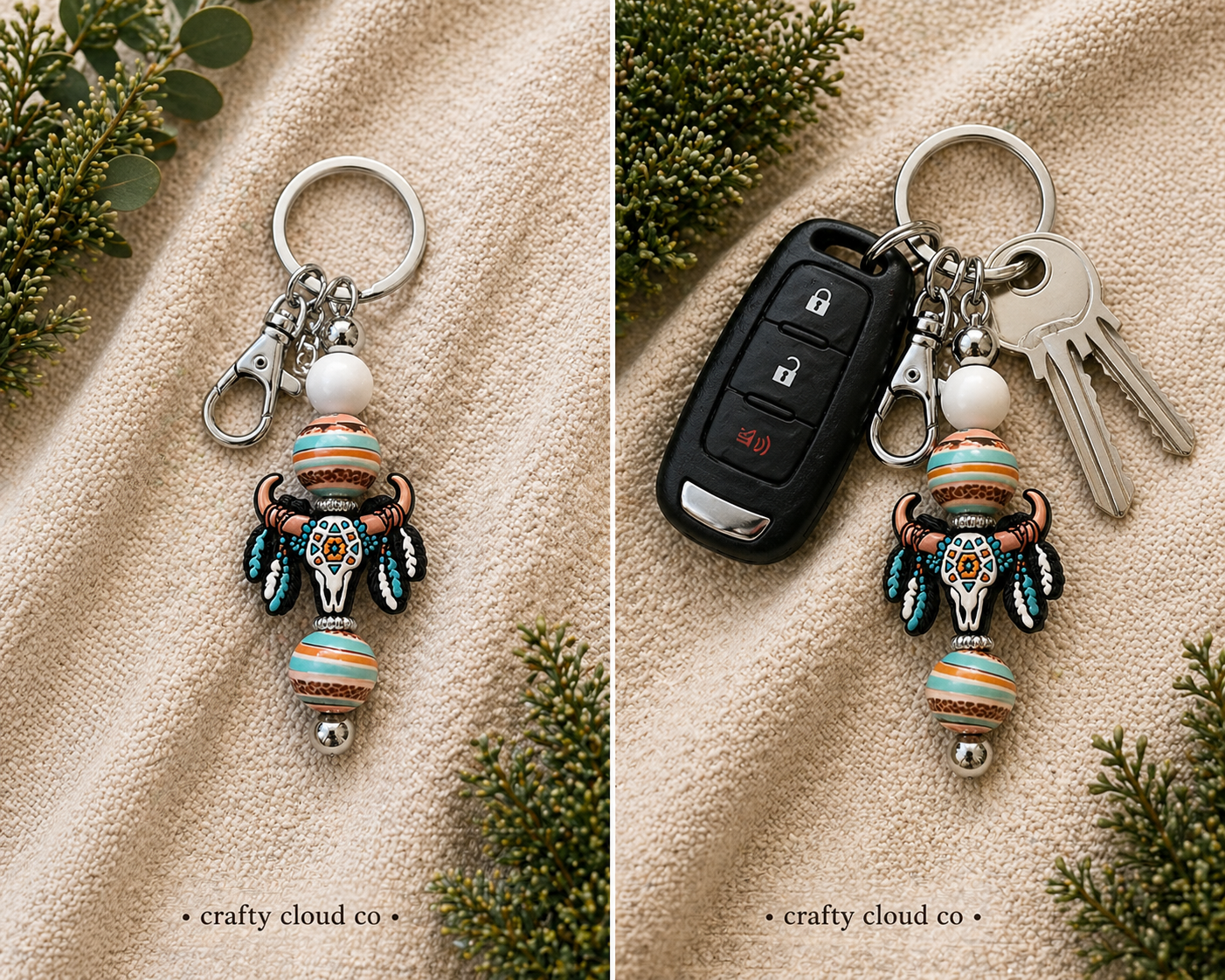 Western Skull Beaded Keychain