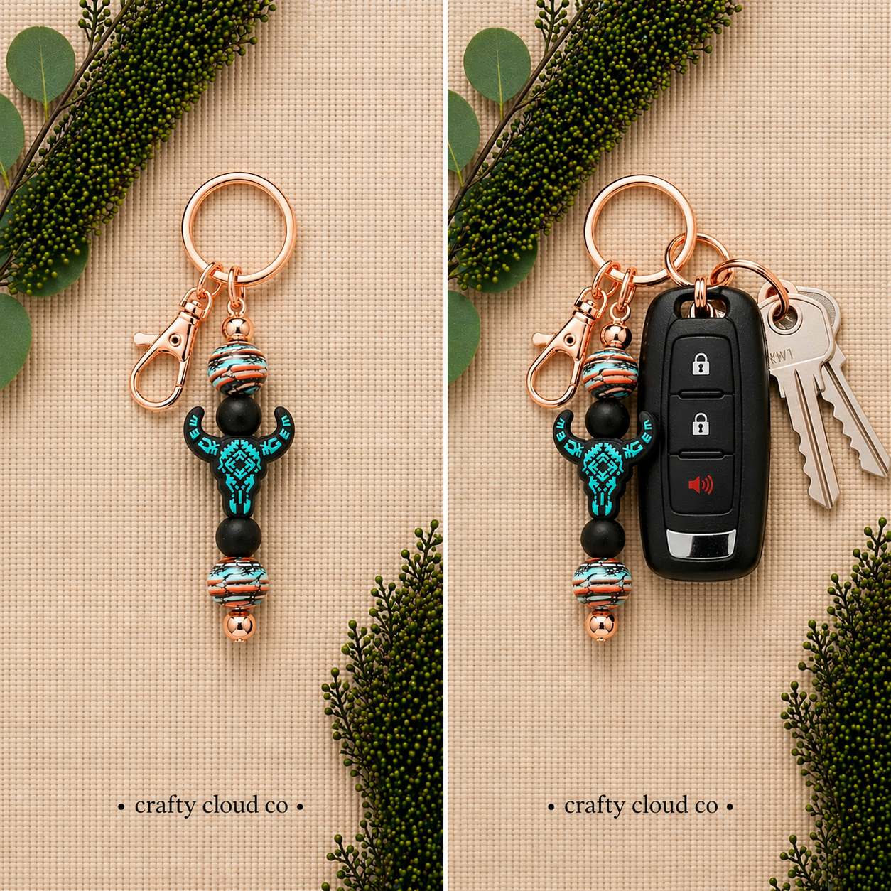 Boho Western Skull Keychain