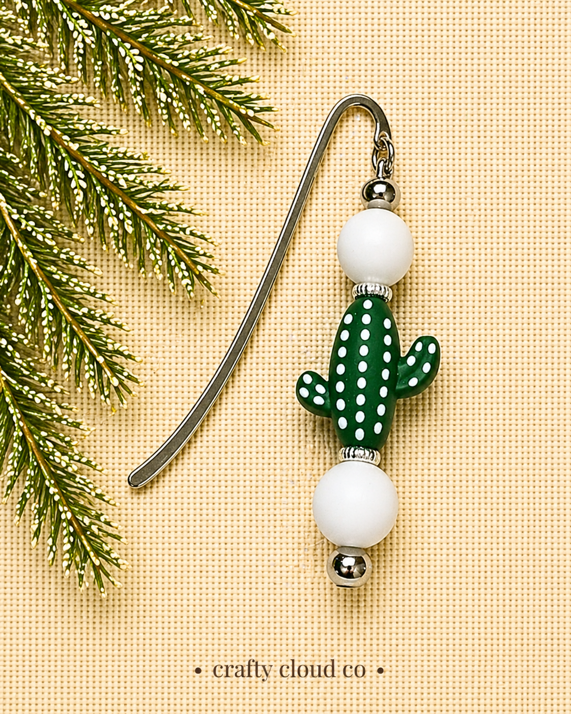 Cactus Beaded Bookmark-White