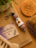 Little Pumpkin Ghost Beaded Keychain