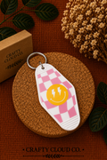 Smiley Checkered Motel Keychain