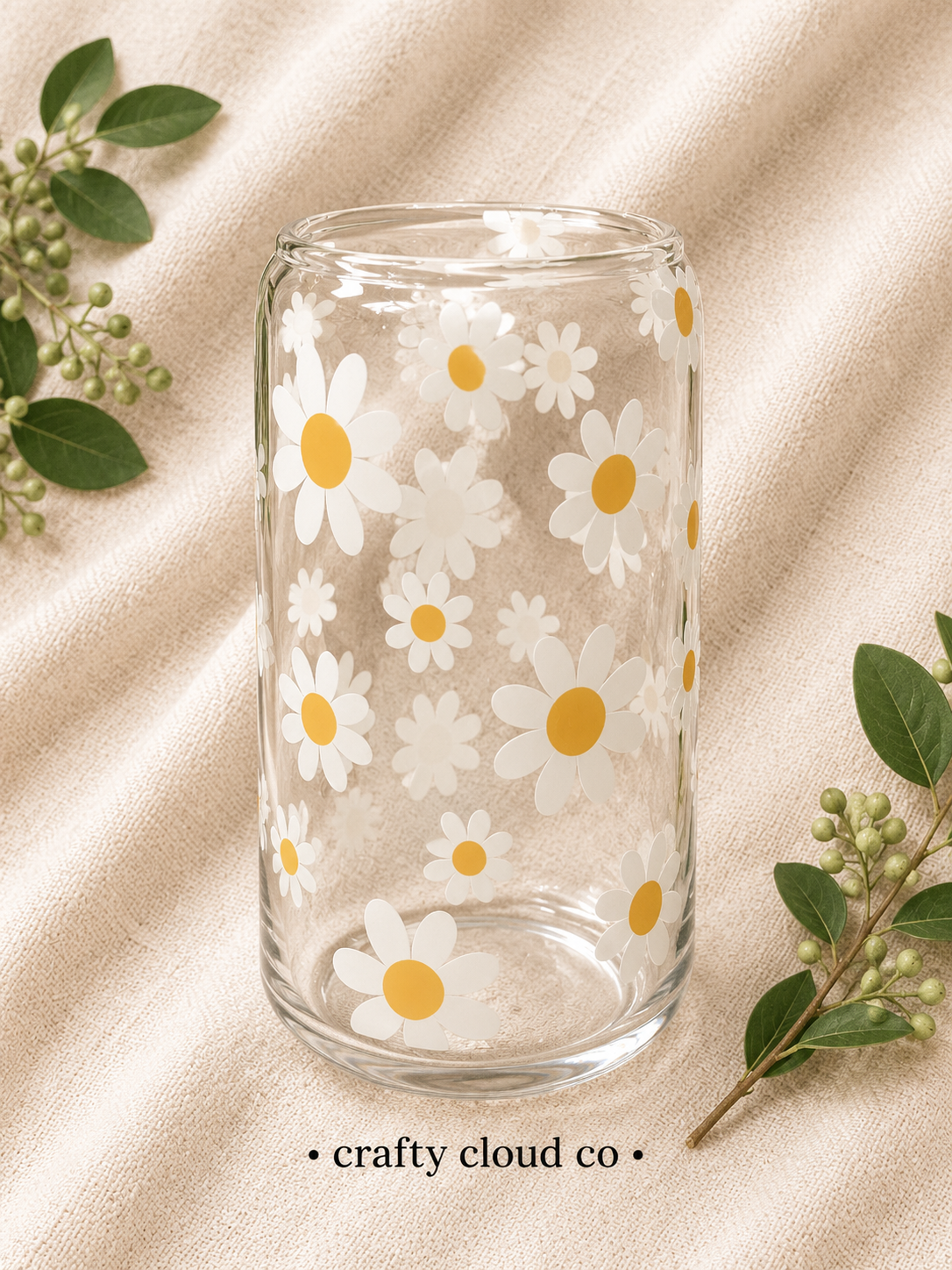 White Daisy Glass Cup