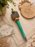 Wooden Pumpkin Teal Beaded Pen