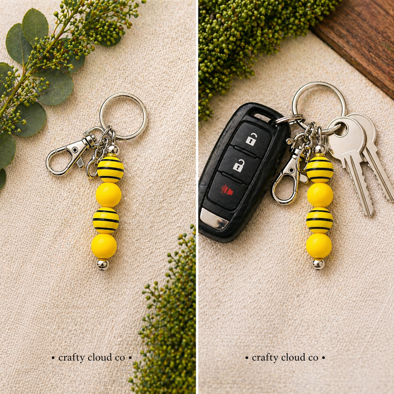 Bee Happy Beaded Keychain