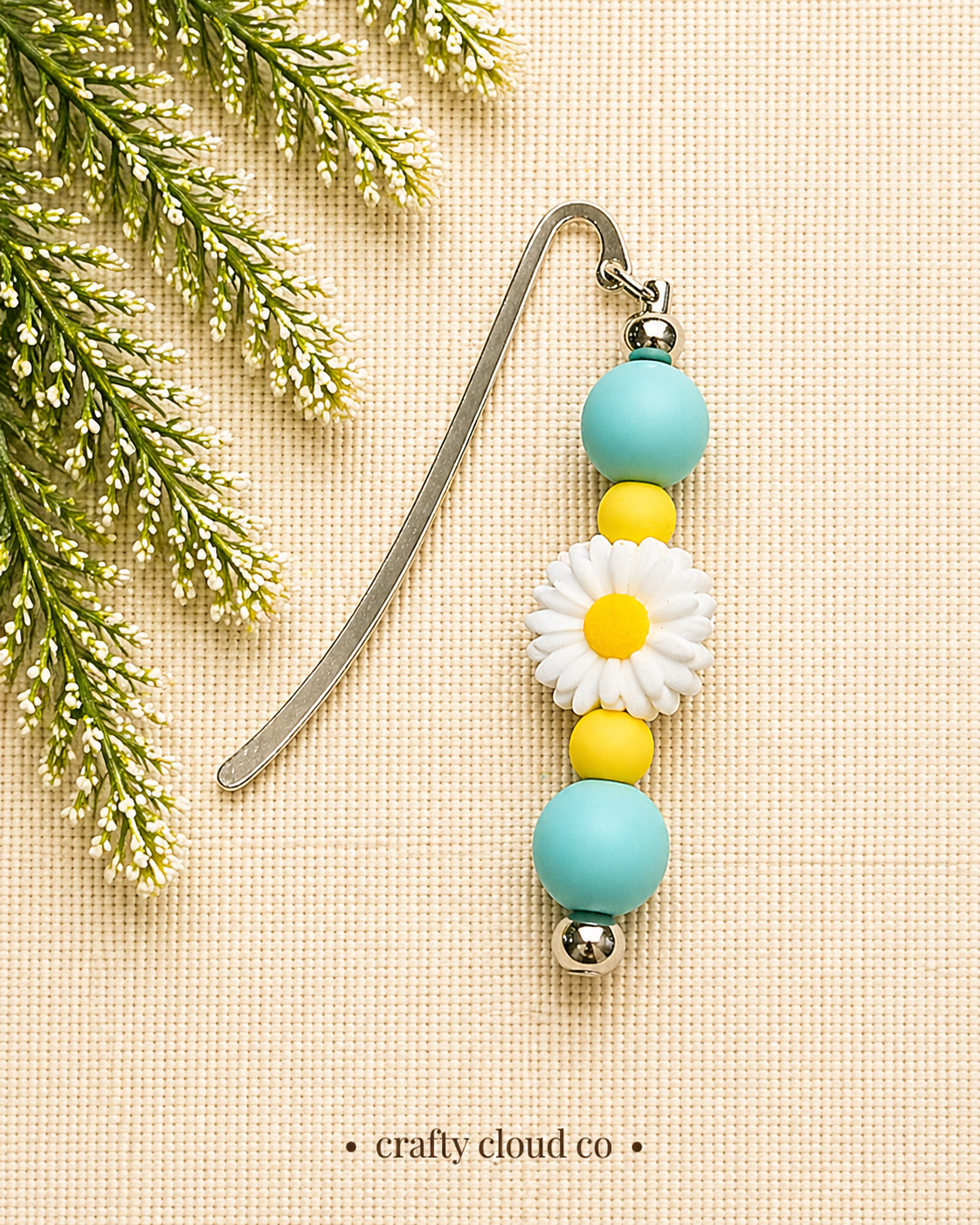 Daisy Bookmark- Teal and White