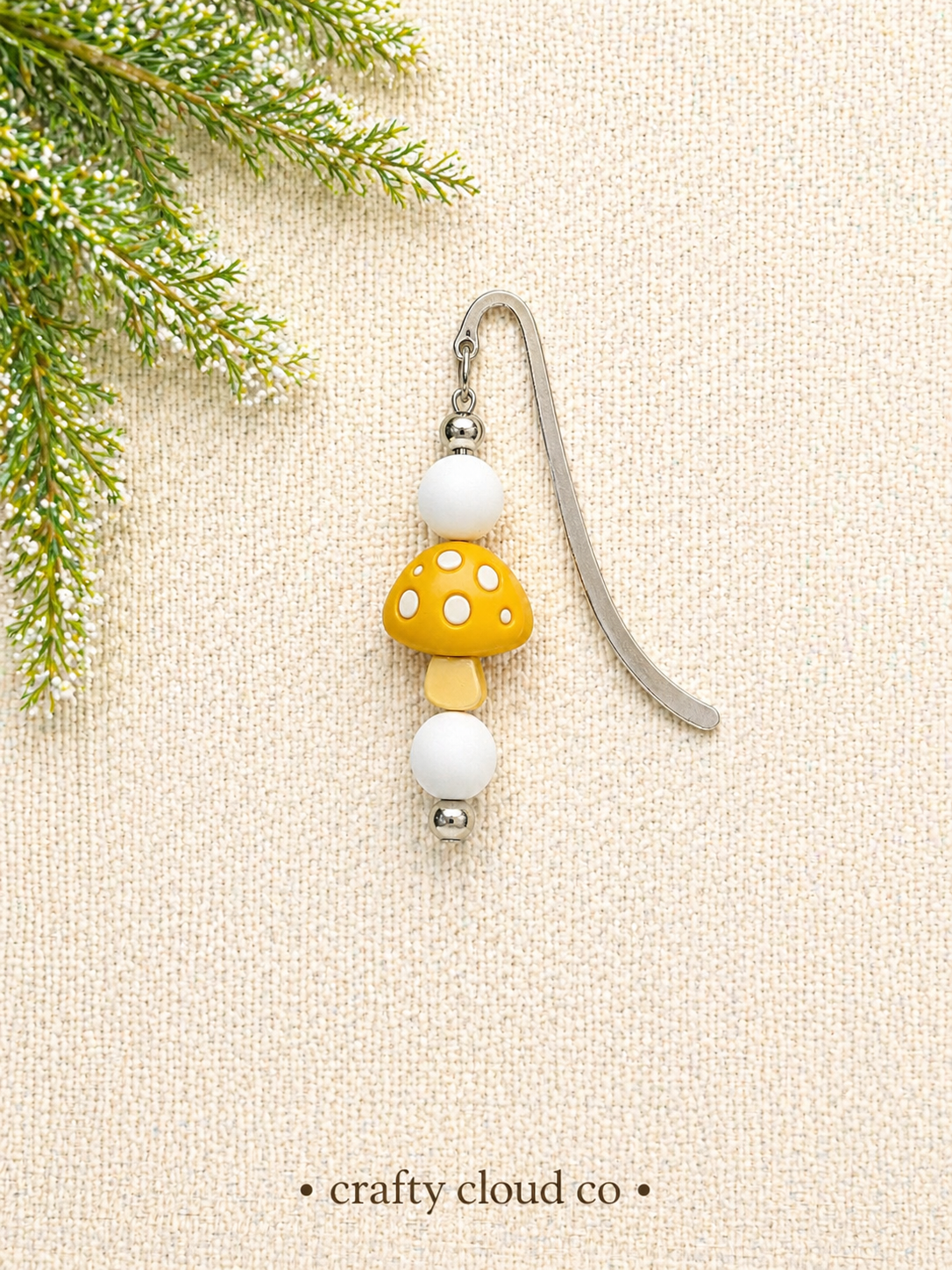 Mushroom Beaded Bookmark- Yellow
